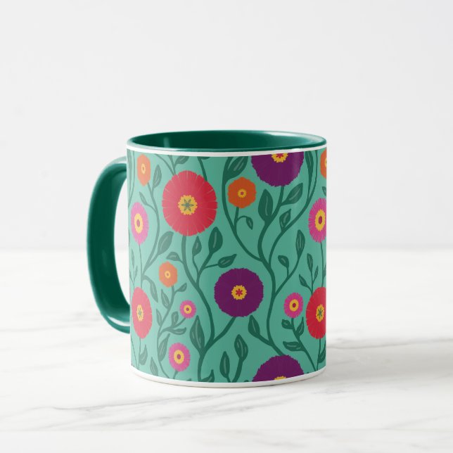 Mid-Century Vine Flower | Trädgårdsgrön garland Mugg (Framsida vänster)