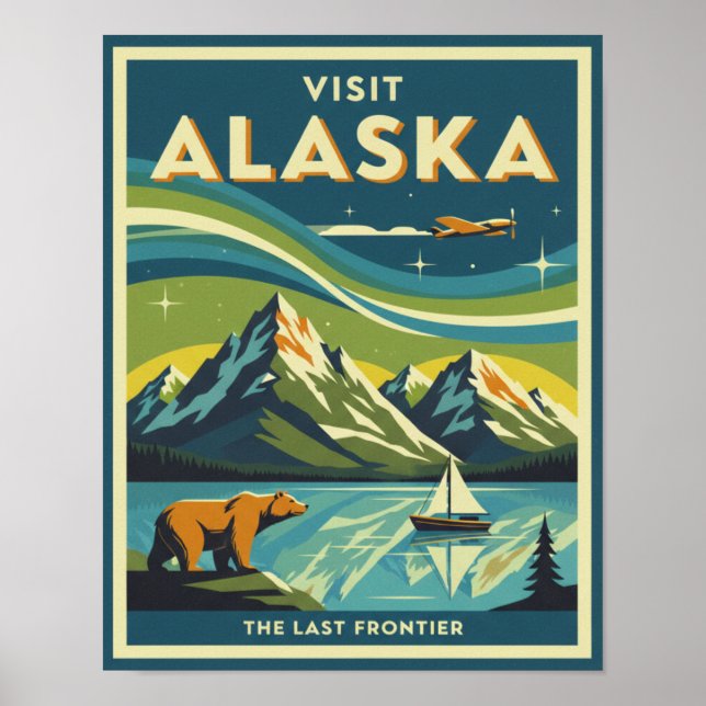 Mid-Century Visit Alaska Resoraffisch Poster (Framsidan)