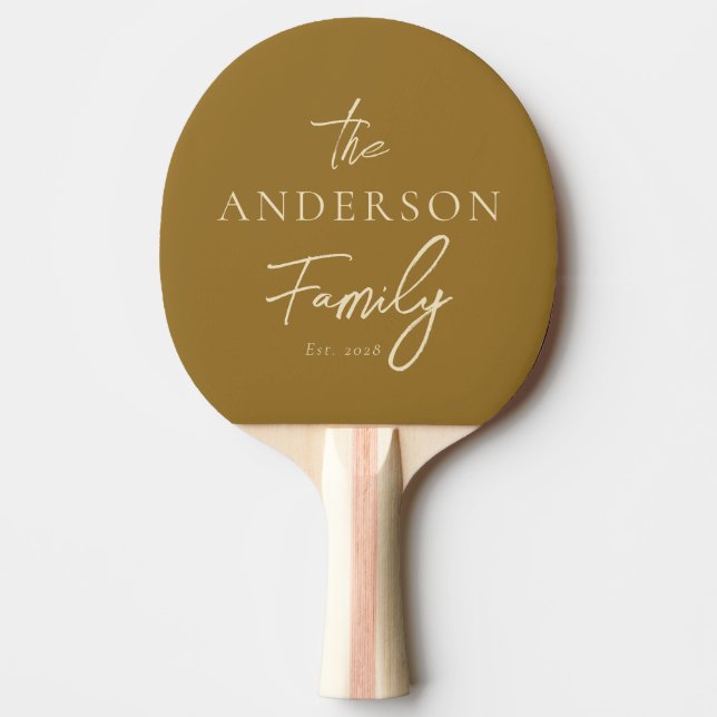 Mid-Century Warm Öken Handskriven Familjenamn Pingisracket (Framsidan)