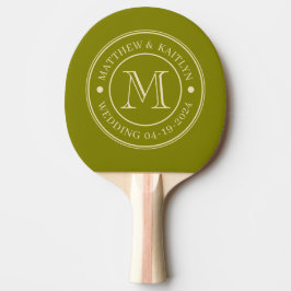 Mid-Century Warm Olivgrön Bröllopsmonogram Pingisracket