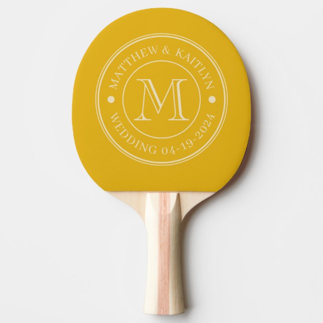 Mid-Century Warm Solros Bröllopsmonogram Pingisracket (Framsidan)