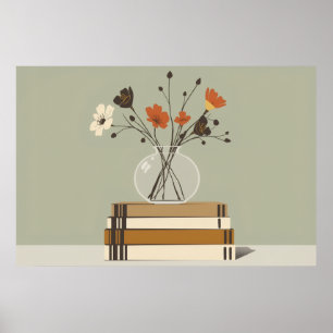 Mid Century Wildflower Vas Bok Stilleben Poster