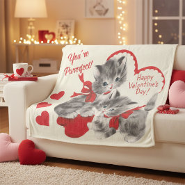 Mid Century You're Purrrfect Valentine Day Kittens Fleecefilt