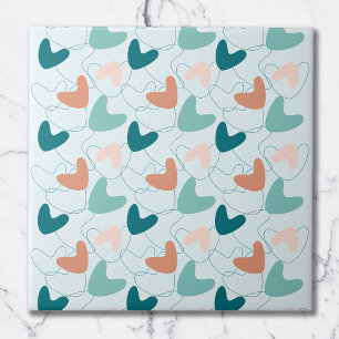 Mid Mod Abstrakt Mönster Teal, Peach, Mörk Salmon Kakelplatta