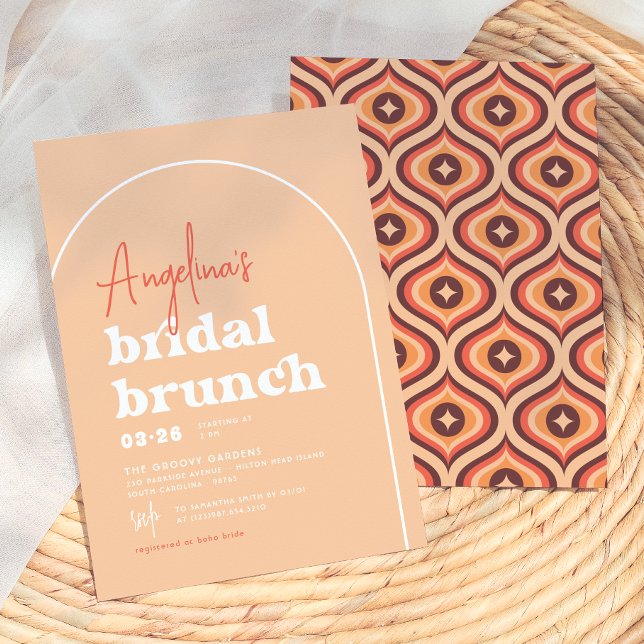 Mid Modern Orange Retro Ark Bröllopsfrukost Bröllo Inbjudningar (Skapare uppladdad)