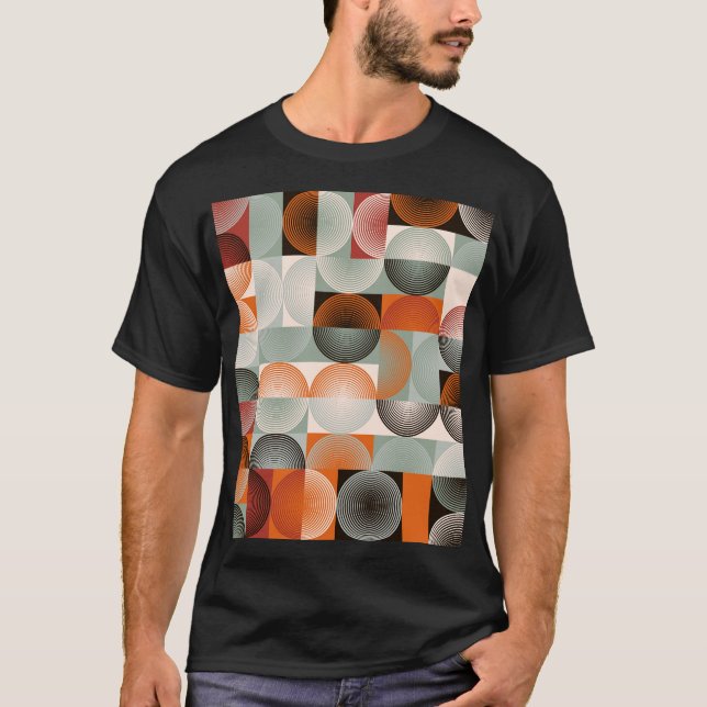 Mid-sekels geometriska, abstrakt färglöst mönster. t shirt (Framsida)