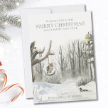 Mid Winter Snowy Woodland - jul Julkort<br><div class="desc">Julkort i personlig med fullt redigerbara formuleringar. Konstruktionen har en vinter-vintern vedlandsplats med den varma glöden från en gatulampa,  anka vid sjö,  uggla vid sveningen och en stöt i träd.</div>