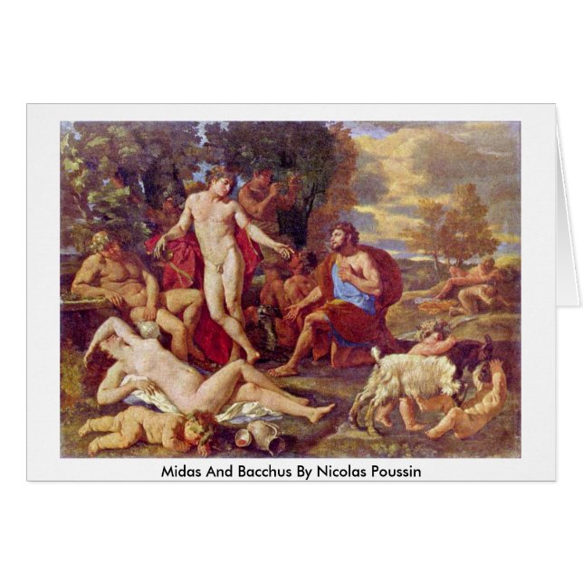 Midas och Bacchus av Nicolas Poussin Hälsningskort (Framsidan Horizontal)