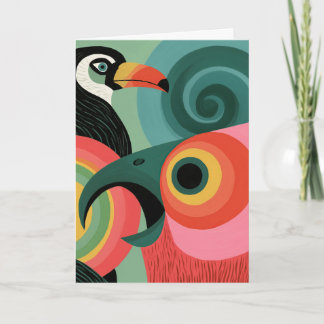Midcentury Abstrakt Tukan Fågel Geometrisk Konst Kort