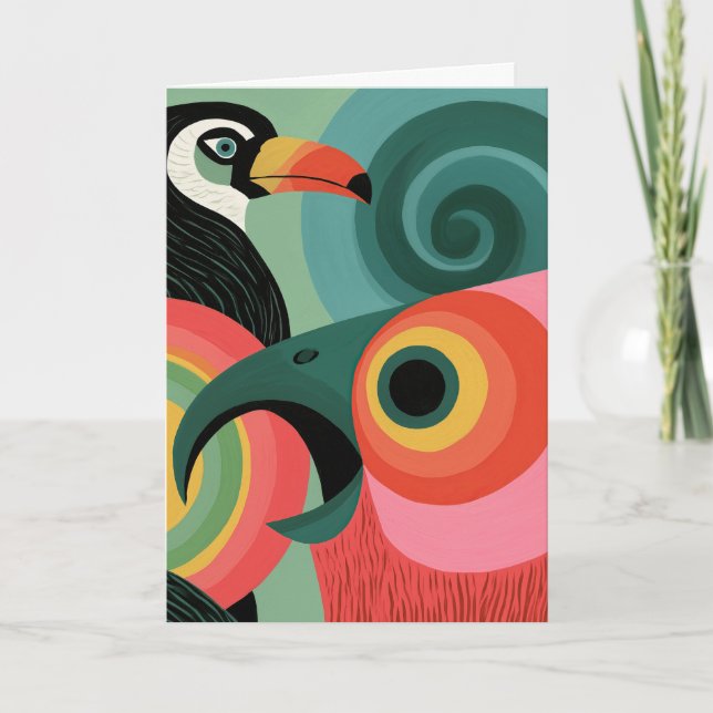 Midcentury Abstrakt Tukan Fågel Geometrisk Konst Kort (Framsida)
