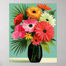 Midcentury Daisy Bouquet Blommig Väggkonst
