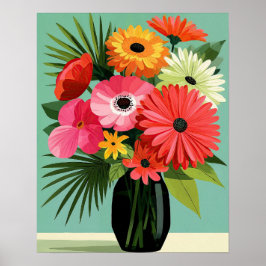Midcentury Daisy Bouquet Blommig Väggkonst