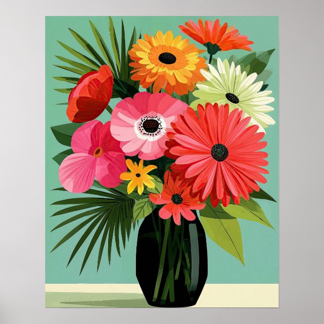 Midcentury Daisy Bouquet Blommig Väggkonst (Framsidan)