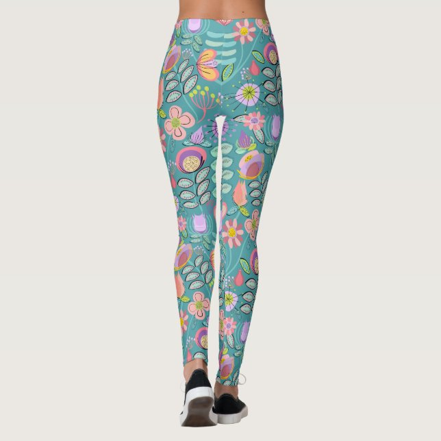 Midcentury Floral Green Leggings (Baksida)