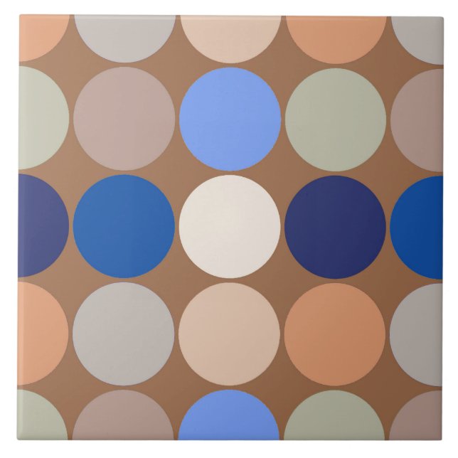 MidCentury Giant Dots, Taupe, Beige och Blue Kakelplatta (Framsidan)