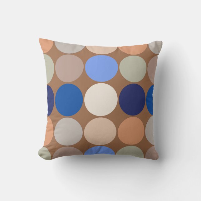 MidCentury Giant Dots, Taupe, Beige och Blue Kudde (Framsida)