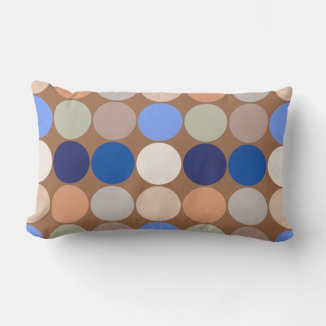 MidCentury Giant Dots, Taupe, Beige och Blue Lumbarkudde (Framsida)