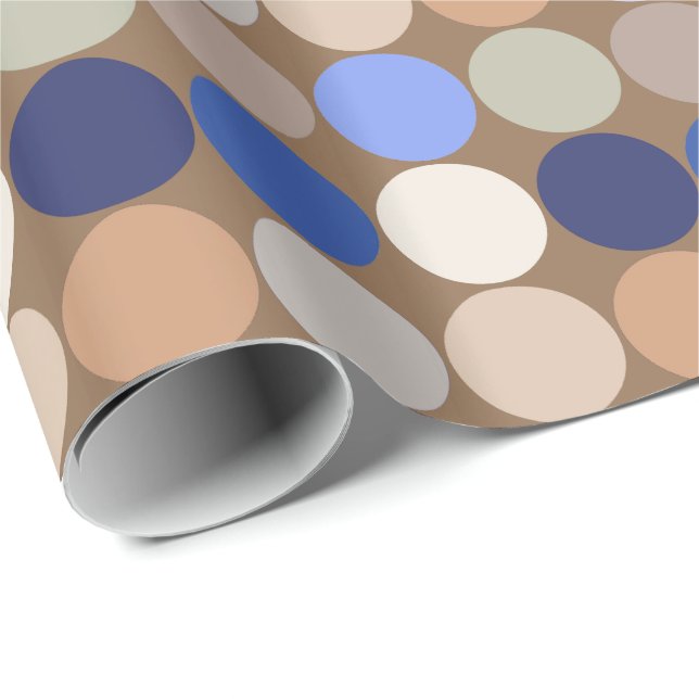 MidCentury Giant Dots, Taupe, Beige och Blue Presentpapper (Rullad Hörn)