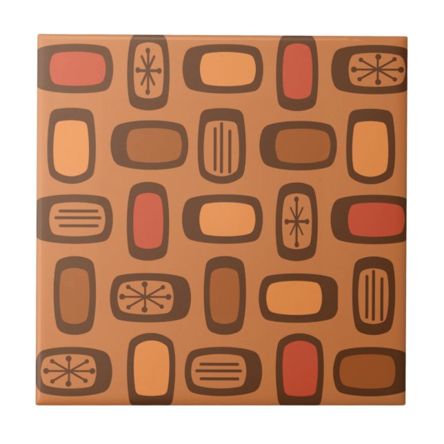 Midcentury MCM Rounded Rectangles Burnt Orange Kakelplatta (Framsidan)