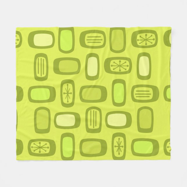 Midcentury MCM Rounded Rectangles Chartreuse Fleecefilt (Framsidan (Horisontell))