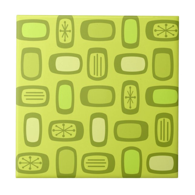 Midcentury MCM Rounded Rectangles Chartreuse Kakelplatta (Framsidan)