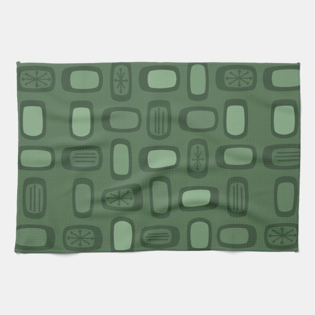 Midcentury MCM Rounded Rectangles Forest Green Kökshandduk (Horisontell)