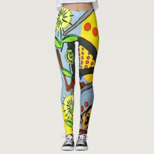 MidCentury Mod Abstrakt Garden Bee målning på en Leggings