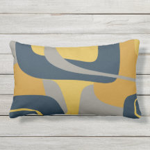 Midcentury Modern Abstrakt 2 Mustard Marinblå Grå