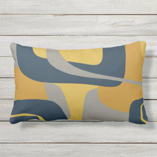 Midcentury Modern Abstrakt 2 Mustard Marinblå Grå Lumbarkudde