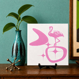 Midcentury Modern Atomisk Retro Form Rosa Flamingo Kakelplatta