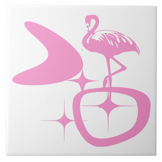 Midcentury Modern Atomisk Retro Form Rosa Flamingo Kakelplatta (Framsidan)