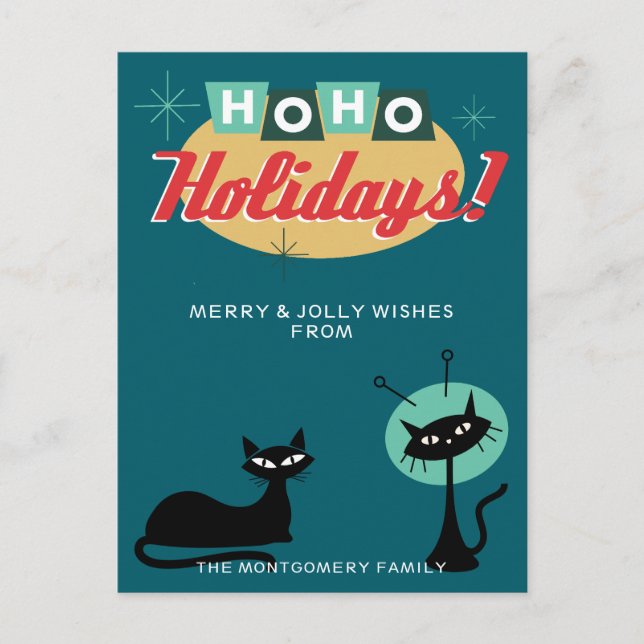 Midcentury Modern Ho Ho Högtider Jul Helg Vykort (Framsida)