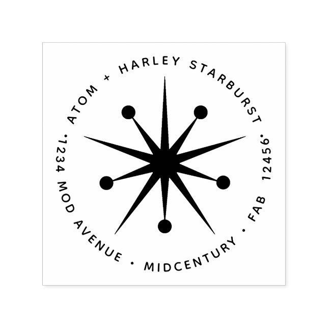 Midcentury Modern Minimalistisk Atomisk Solstrålni Självfärgande Stämpel (Design)