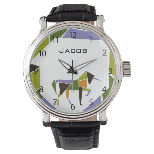 MidCentury Modern Namn Unicorn Powerful Animal Armbandsur (Framsida)