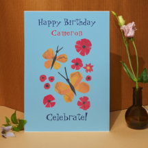 MidCentury Modern Orange Butterfly Cute Birthday