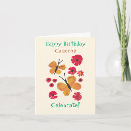 MidCentury Modern Orange Butterfly Cute Birthday Kort