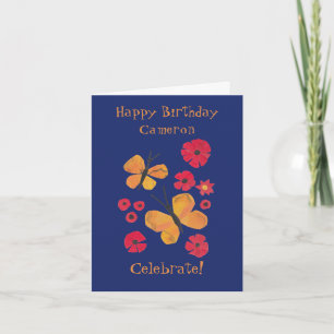 MidCentury Modern Orange Butterfly Cute Birthday Kort