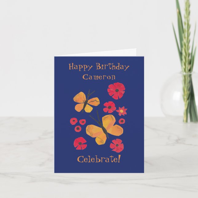 MidCentury Modern Orange Butterfly Cute Birthday Kort (Framsida)