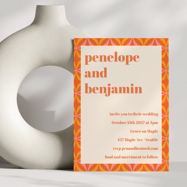 MidCentury Modern Orange Typography Bröllop Inbjudningar (Skapare uppladdad)