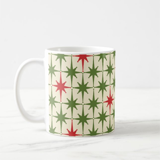 Midcentury Modern Retro Christmas Starbursts Kaffemugg (Vänster)
