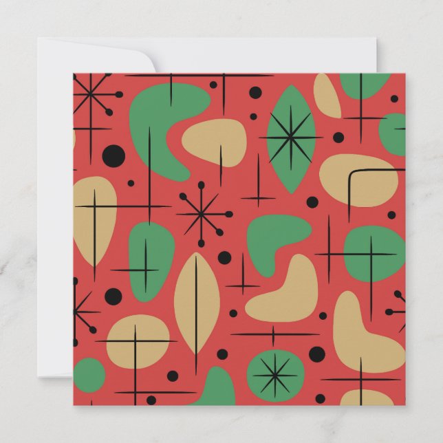 Midcentury Modern Retro julstjärnburstar  Inbjudningar (Framsida)