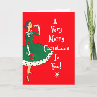 MidCentury Modern Single Girl God jul Red Helgkort