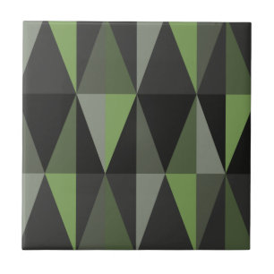 MidCentury Modern Triangles Mörk Olive Kakelplatta