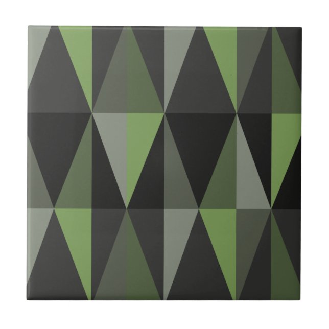 MidCentury Modern Triangles Mörk Olive Kakelplatta (Framsidan)