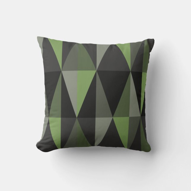 MidCentury Modern Triangles Mörk Olive Kudde (Framsida)
