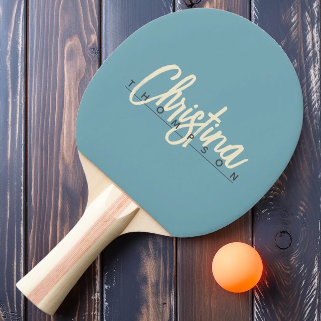 MidCentury Modern Varm Aqua Eftermiddag Målad Namn Pingisracket (Skapare uppladdad)
