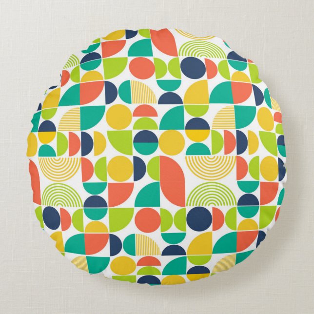 MidCentury Modern Vintage Retro Abstrakt Konst  Rund Kudde (Framsidan)