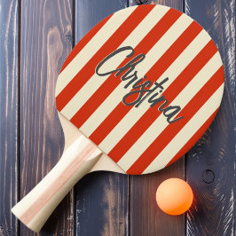 MidCentury Polo Striping Blod Orange Målade Namn Pingisracket