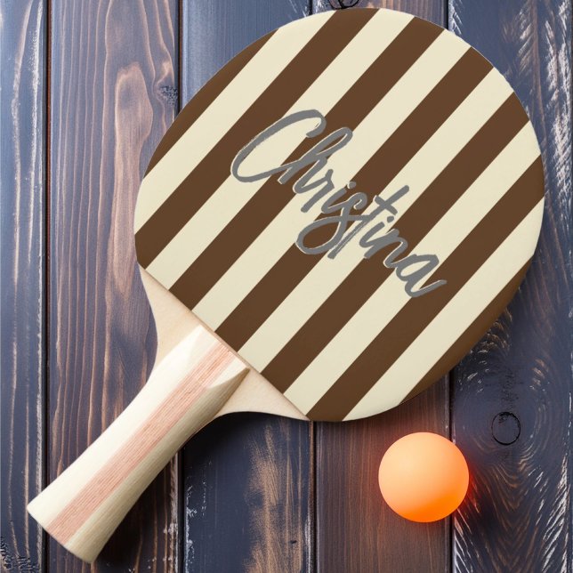 MidCentury Polorandig Djup Skogsbrun Målad Pingisracket (Skapare uppladdad)