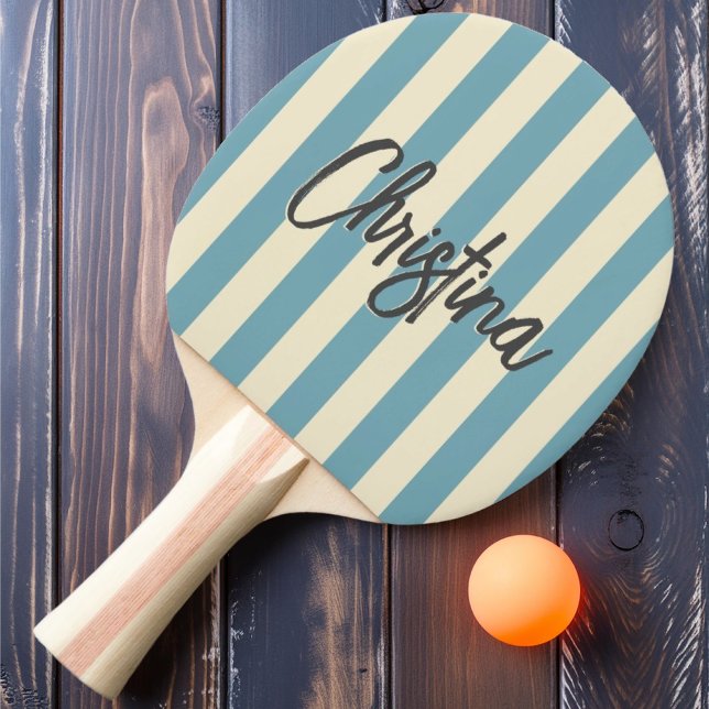 MidCentury Polorandig Varm Aqua Eftermiddag Målad Pingisracket (Skapare uppladdad)